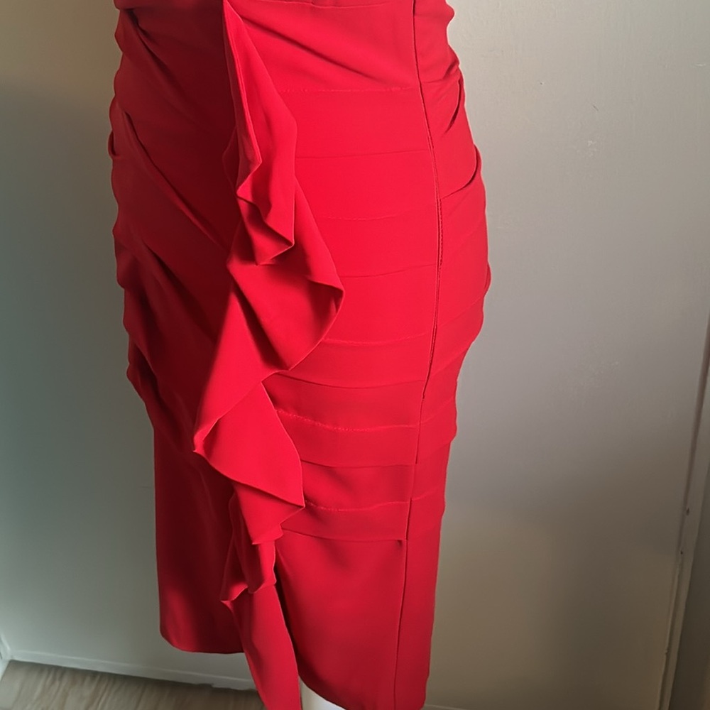 New Nicole Miller Red Silk Ruched Pleated Sleeveless Midi Dress Valentine’s Day - Picture 3 of 16